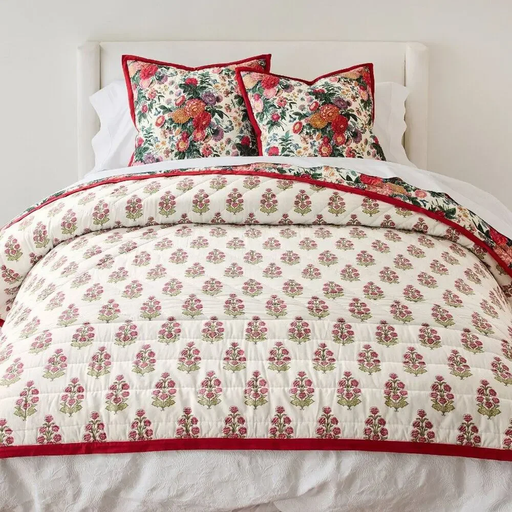 Pottery Barn Margeaux Embroidered Floral Reversible Quilt Bedding King / Cal NWT